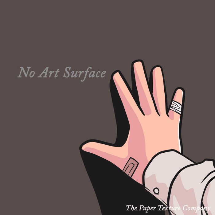 Animated Before and After Illustration of a hand with bandages on the ring finger and base of the thumb with and without an ArtSurface paper texture applied. , featuring the text âNo Art Surfaceâ and âThe Paper Texture Companyâ.