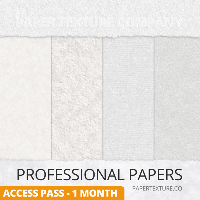 Digital paper texture - Four vertical strips of different white and off-white paper textures displayed side by side. Text at the top reads "The Paper Texture Company." Bottom text says "Professional Papers. Access Pass - 1 Month. papertesture.co.uk.