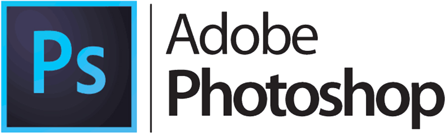 Adobe Photoshop logo featuring a blue "Ps" icon in a square on the left and the words "Adobe Photoshop" in black text on the right against a light grey background.
